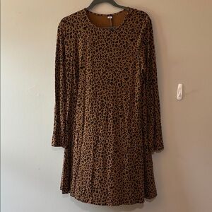 Old Navy Brown and Black Animal print Long Sleeve Dress